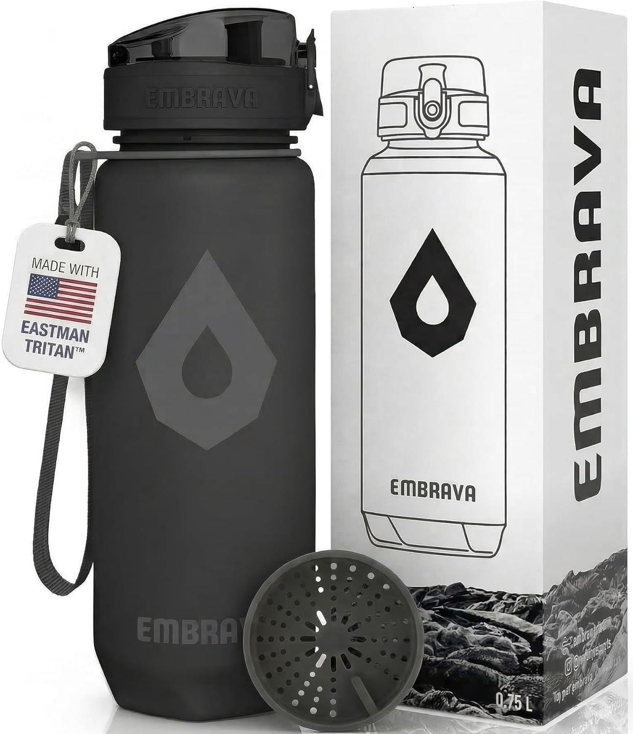 Embrava 24 oz Water Bottle with Time Marker – BPA Free Motivational Sports Bottle – Leak Proof Flip Top Lightweight Tritan Plastic – Gym School Office Hiking – Time Marked Water Bottles for Women Men