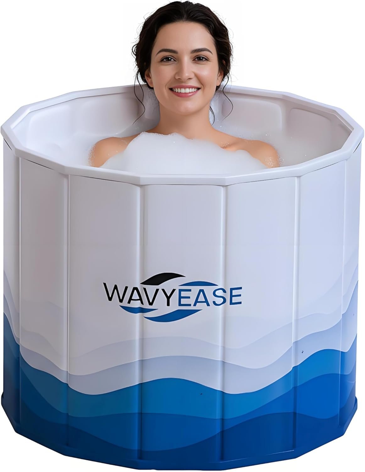 WAVYEASE® Portable Bath Tub for Adults -(31.5″L x 26″H) Foldable Cold Plunge Tub for Recovery – Collapsible Soaking Bath Tub for Shower Stall – Outdoor Ice Bathtub for Athletes (White)