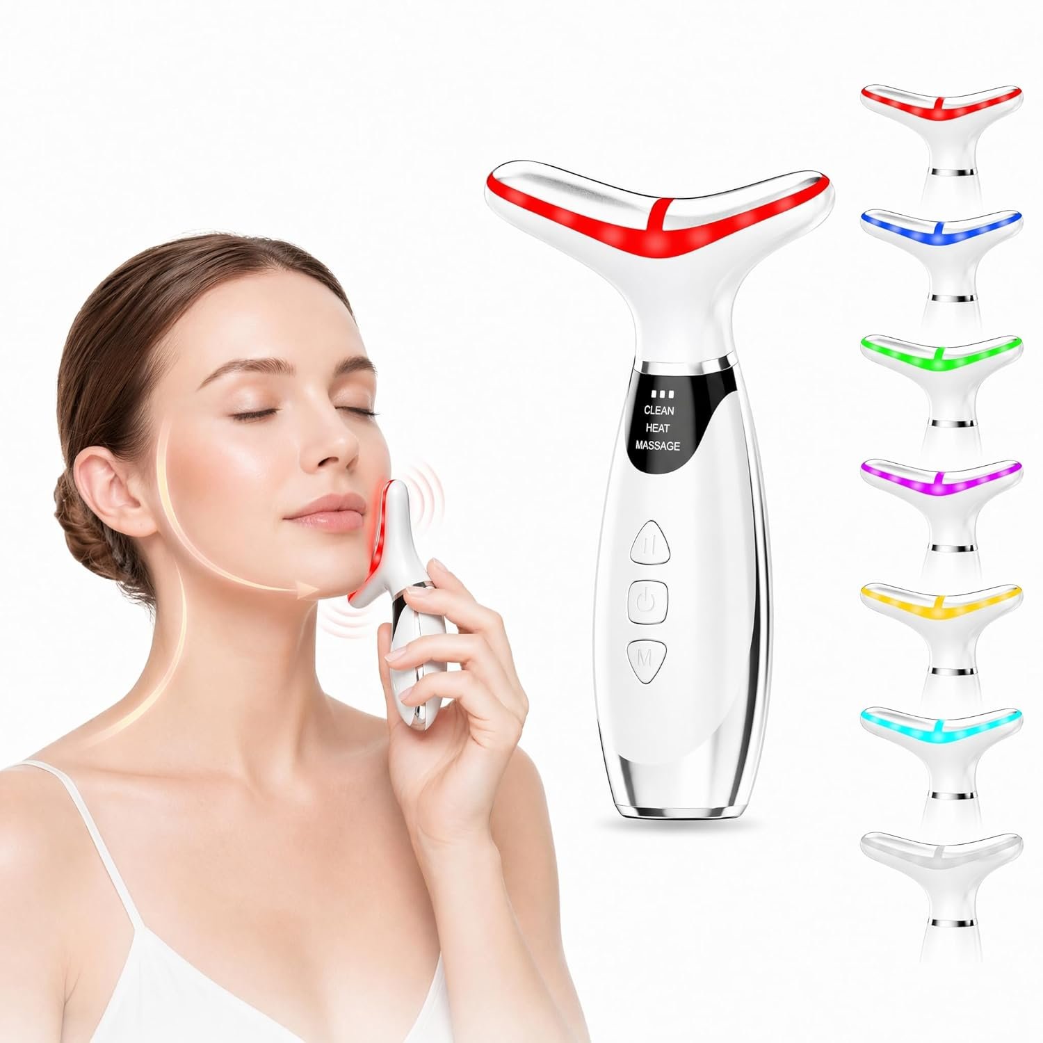 Facial Massager Face and Neck Massager with 7 Color LED Face Light Therapy, Red Light Face Massager, Heated Vibration Face Firming Device for Daily Skincare Routine