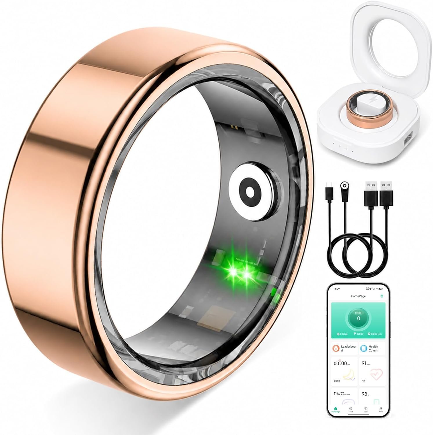 Smart Ring for Women & Men, IP68 Waterproof Fitness Tracker Ring with Heart Rate, Blood Oxygen & Sleep Monitor, Health Tracker Ring Compatible with iOS & Android, No Subscription Fee (#12)