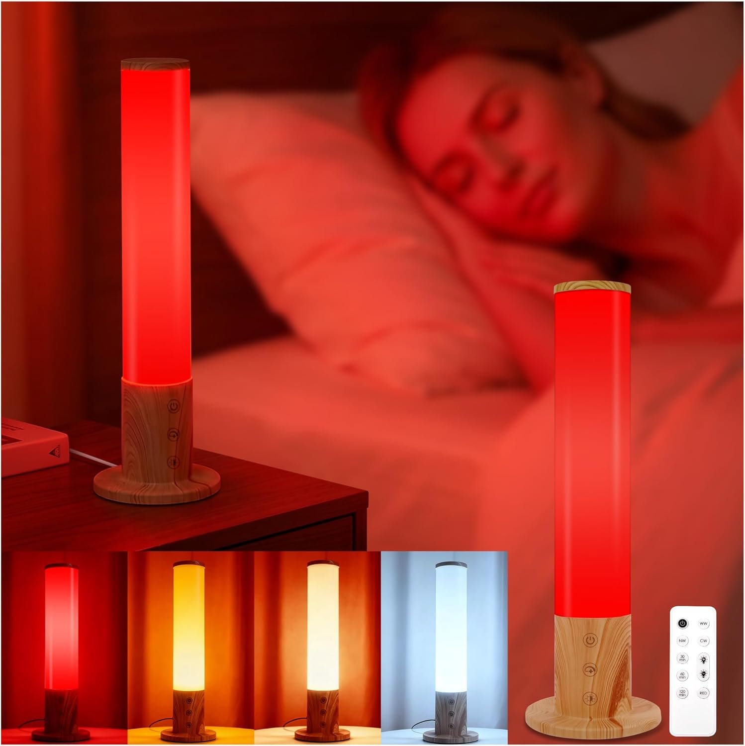 670nm Red Light Therapy Sleep & 10,000 Lux Sun Lamp, Dual Function Sleep Light & Sunlight Lamp with Timer Remote, Red Night Light for Deep Relaxation,Healthy Sleep for Adult & Kid Bedroom,Gift