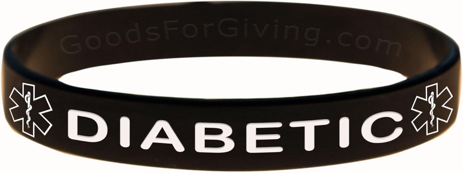 Diabetic ID Bracelet Wristband – Black – 8 Inches – Standard