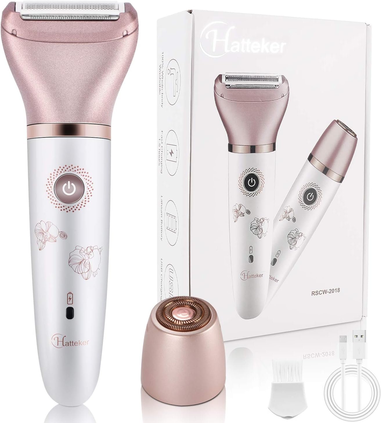 Electric Razors for Women – Painless 2-in-1 Shaver for Women Hair Remover for Face, Legs and Underarm Wet & Dry, Portable Bikini Trimmer, Lady Hair Removal with 2 Trimmer Heads- Micro USB Recharge