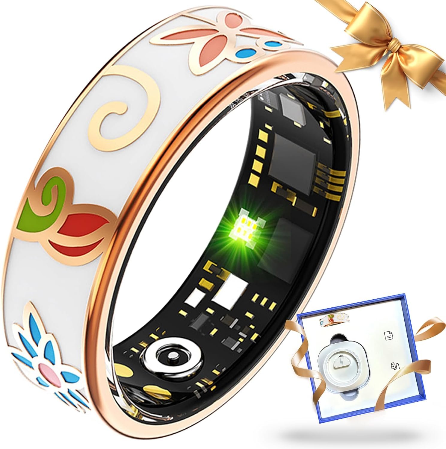 Smart Ring Health Tracker for Women Men, Sleep Tracker with Heart Rate,SpO₂,Blood Pressure, Fitness Ring for Activity Monitoring, No Subscription, Step Tracker Ring for ios&Android (Enamel color,#10)