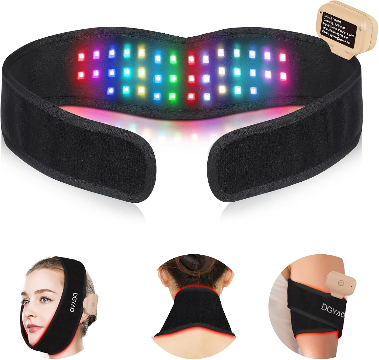 Cordless Red Light Therapy Belt for Neck & Chin – 8 Color Infrared (630nm&850nm) Facial Tightening & V-Lift Wireless, Portable Wrap for Jawline Home Travel Use