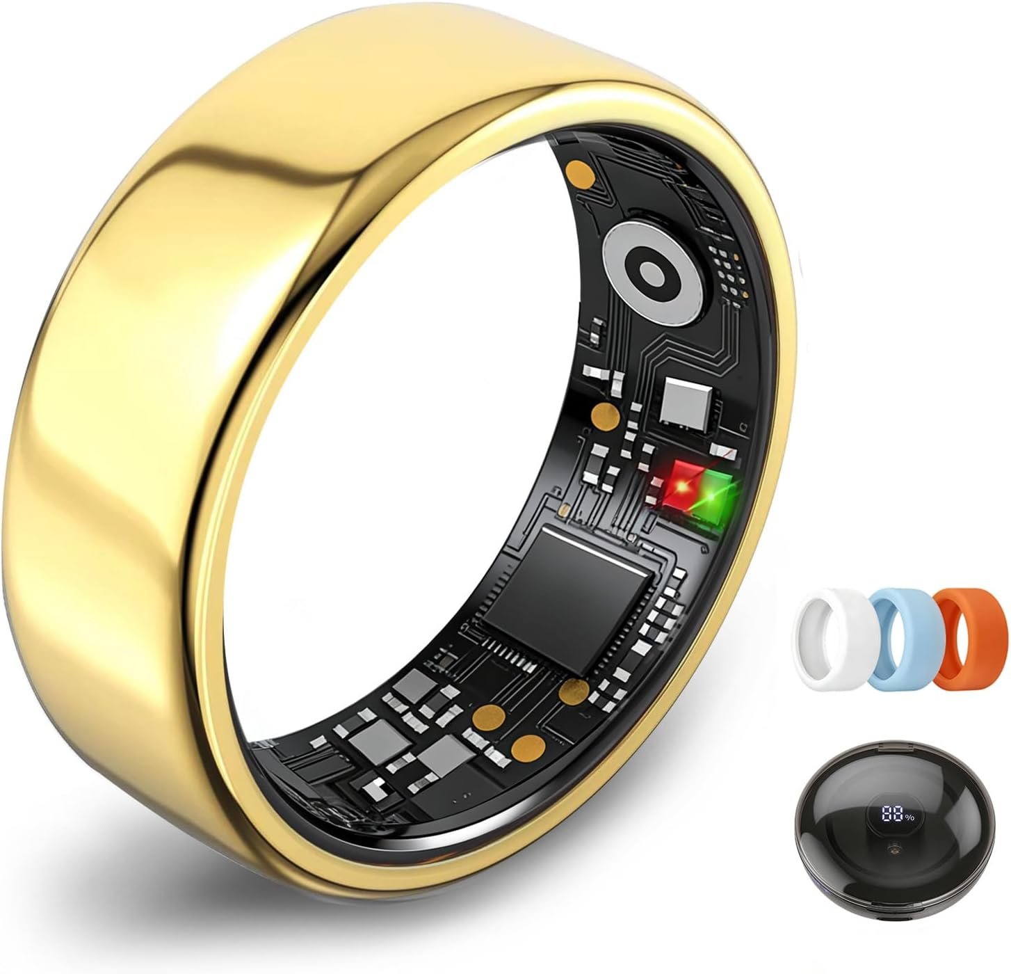 Smart Ring for Women Men,Fitness Tracker Ring,Heart Rate,Blood Oxygen,Meditation AssistanceStep Tracker,Sleep Tracker,Meditation Assistance,No Subscription Fee,IP68 Waterproof (Gold, 8)
