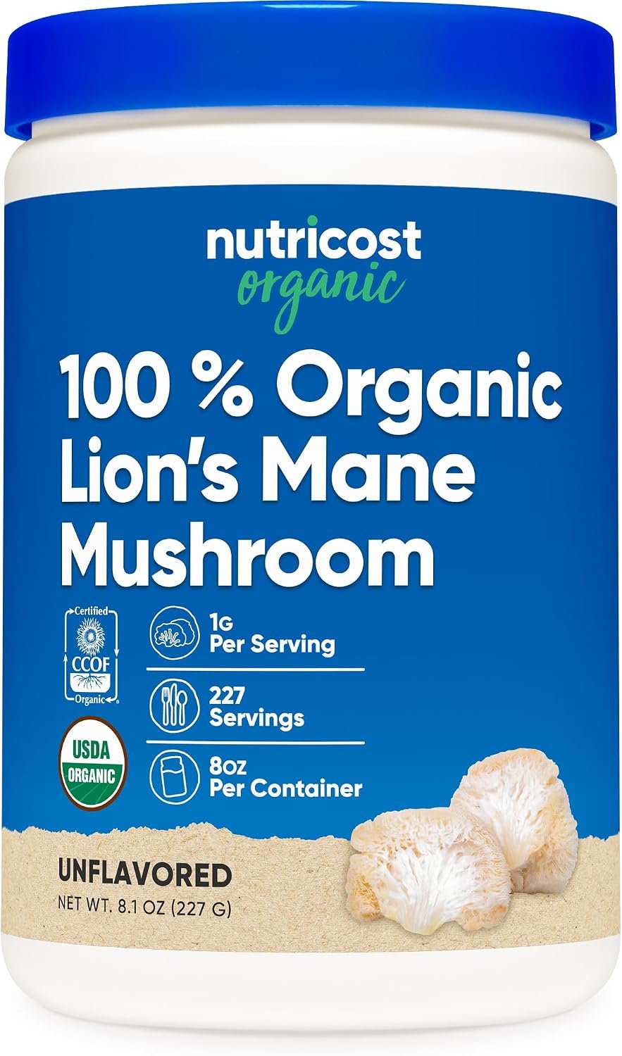 Nutricost Organic Lion’s Mane Mushroom Powder (8 oz) – 227 Servings, Certified USDA Organic Supplement
