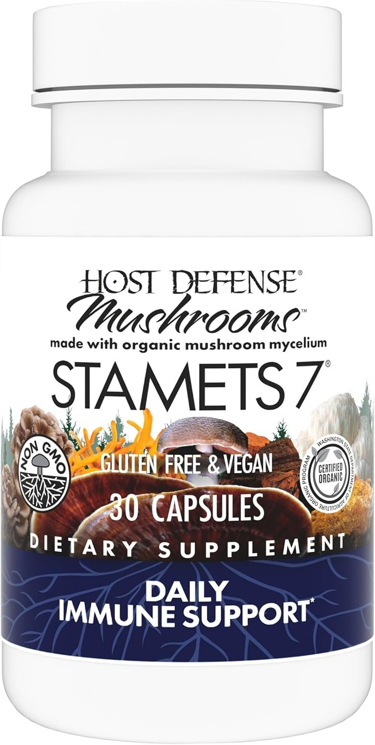 Host Defense Stamets 7-7 Species Blend – Mushroom Supplement for Immune Support – Includes Royal Sun Blazei, Cordyceps, Reishi, Maitake, Lion’s Mane, Chaga & Mesima – 30 Capsules (15 Servings)