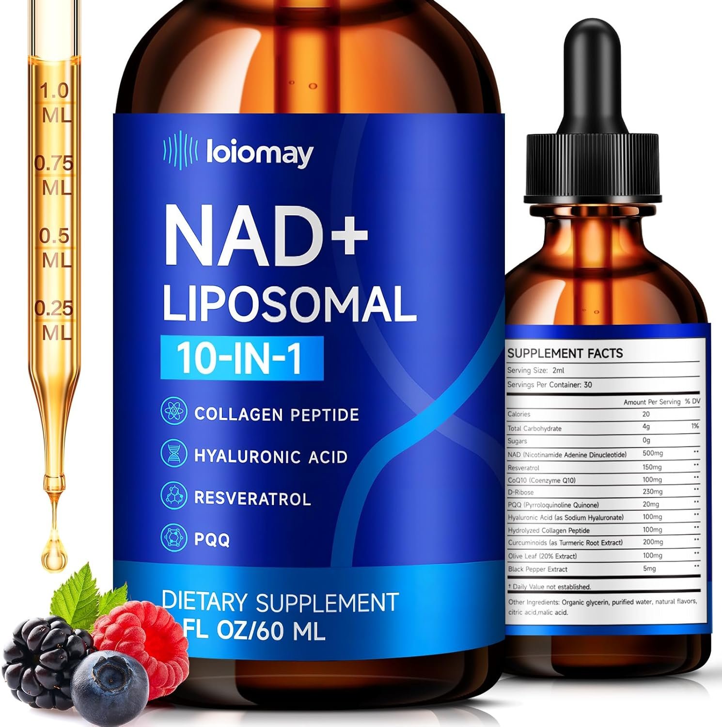 Liposomal NAD Liquid Supplement – 1500mg NAD+ Drops for Women & Men with Resveratrol & Nicotinamide Riboside, PQQ, Collagen & Turmeric for Anti-Aging & Longevity, Cellular Energy Health, 2 Fl Oz