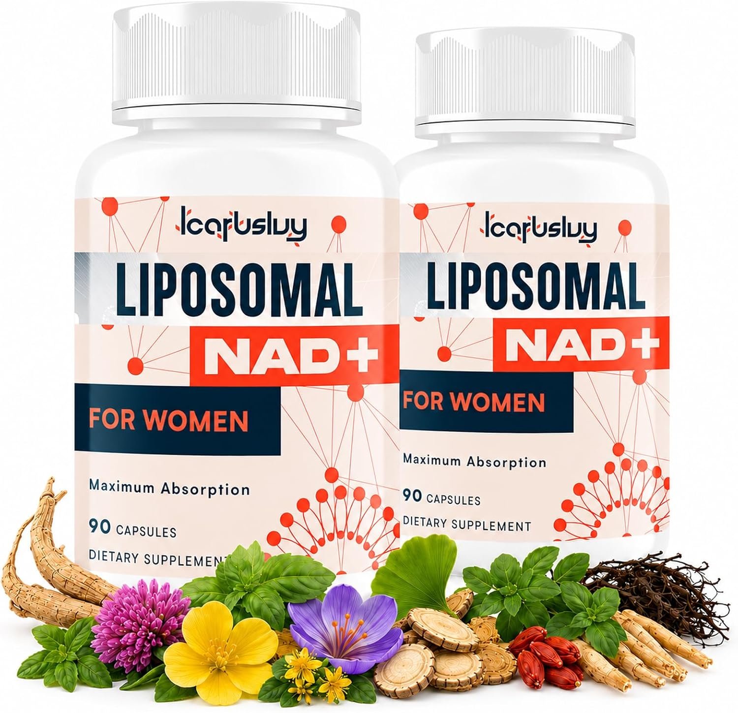 IcarusIvy 2000MG NAD Supplements for Women, NMN Alternative, Female Liposomal NAD+, with Ashwagandha, Berberine HCL, Ginkgo Biloba & Black Cohosh, Women Focused Formula, 180 Capsules