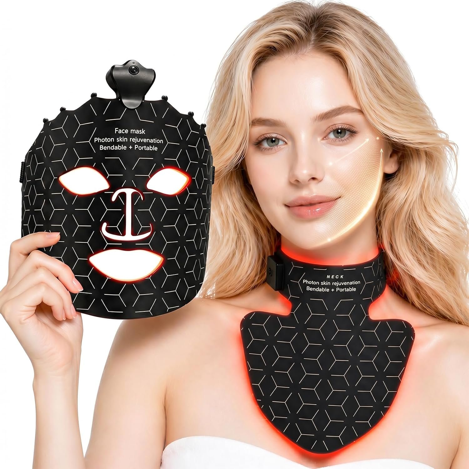 Red Light Therapy for Face and Neck, Cordless Red Light Therapy Mask with 7-Color Modes, Led Face Mask Light Therapy for Anti-Aging, Wrinkle Reduction & Radiant Glow, Home Yoga Travel Use