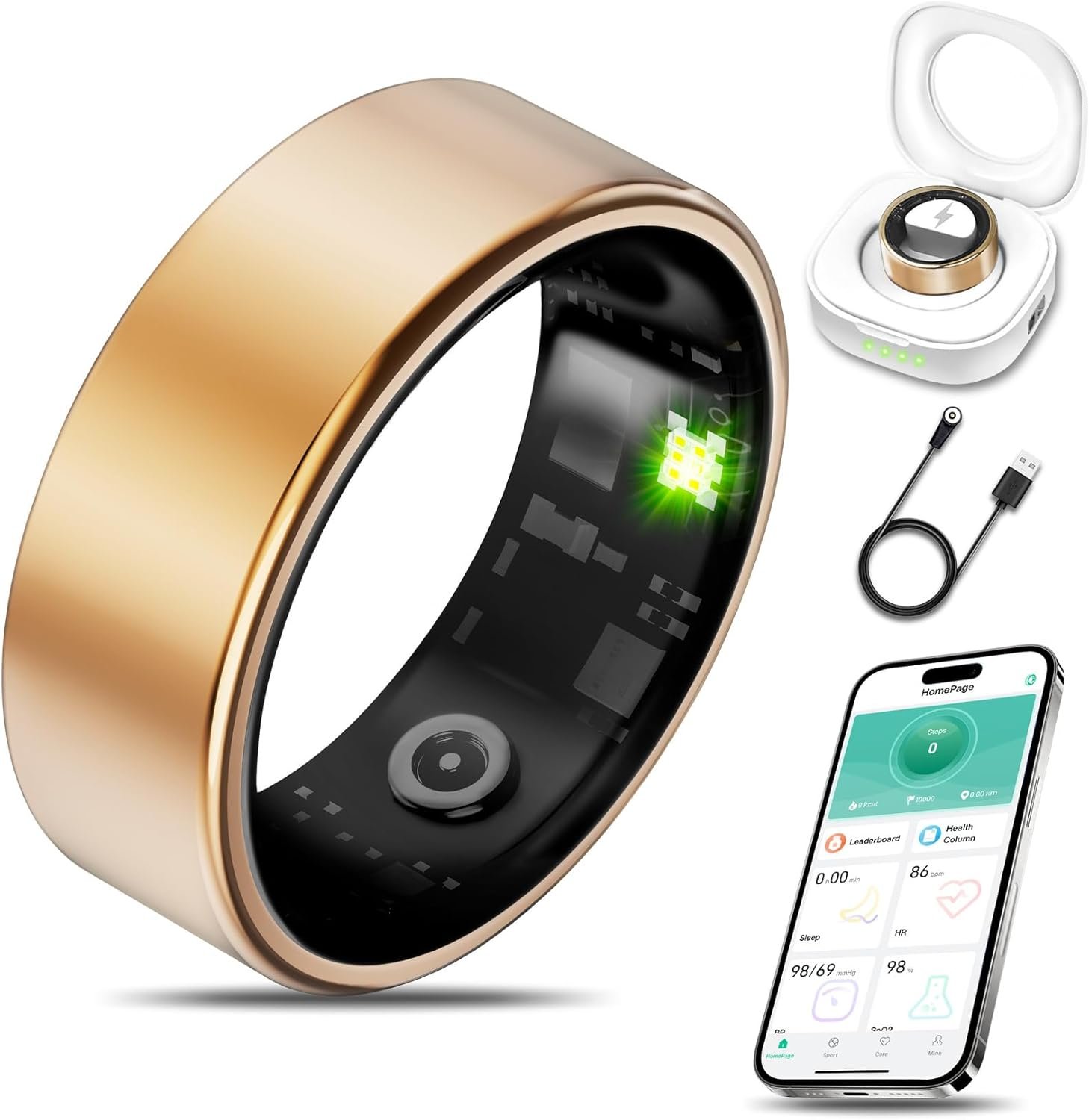 Smart Health Ring Fitness Tracker for Men Women, Sleep, Stress & Activity Monitoring, IP68 Waterproof, Long Lasting Battery, No Subscription Fees, Compatible with iOS & Android, Rose Gold 7