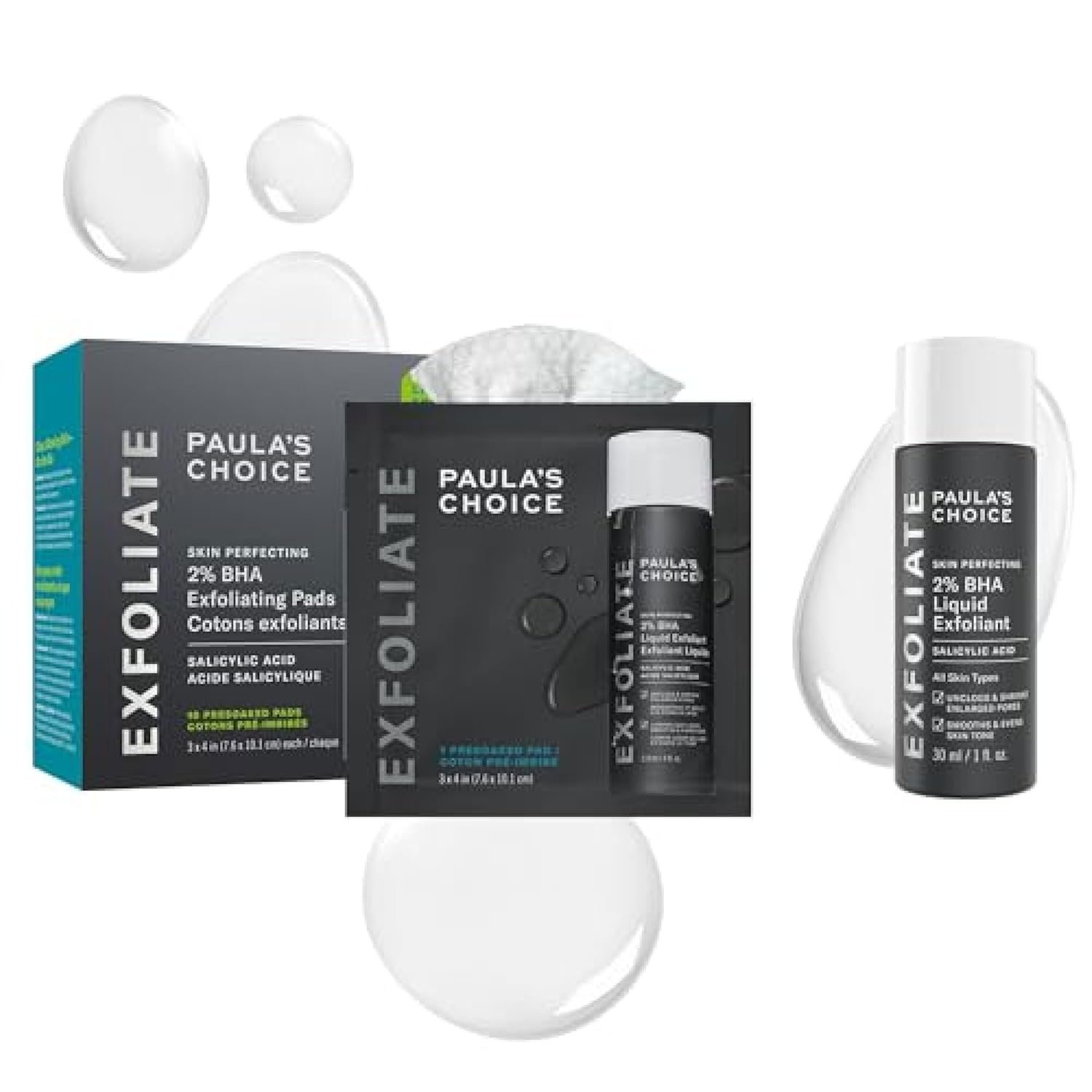 Paula’s Choice SKIN PERFECTING 2% BHA Toner Pads, 10ct & 2% BHA Liquid Exfoliant, Salicylic Acid Facial Exfoliator for Enlarged Pores, Travel Size 1oz
