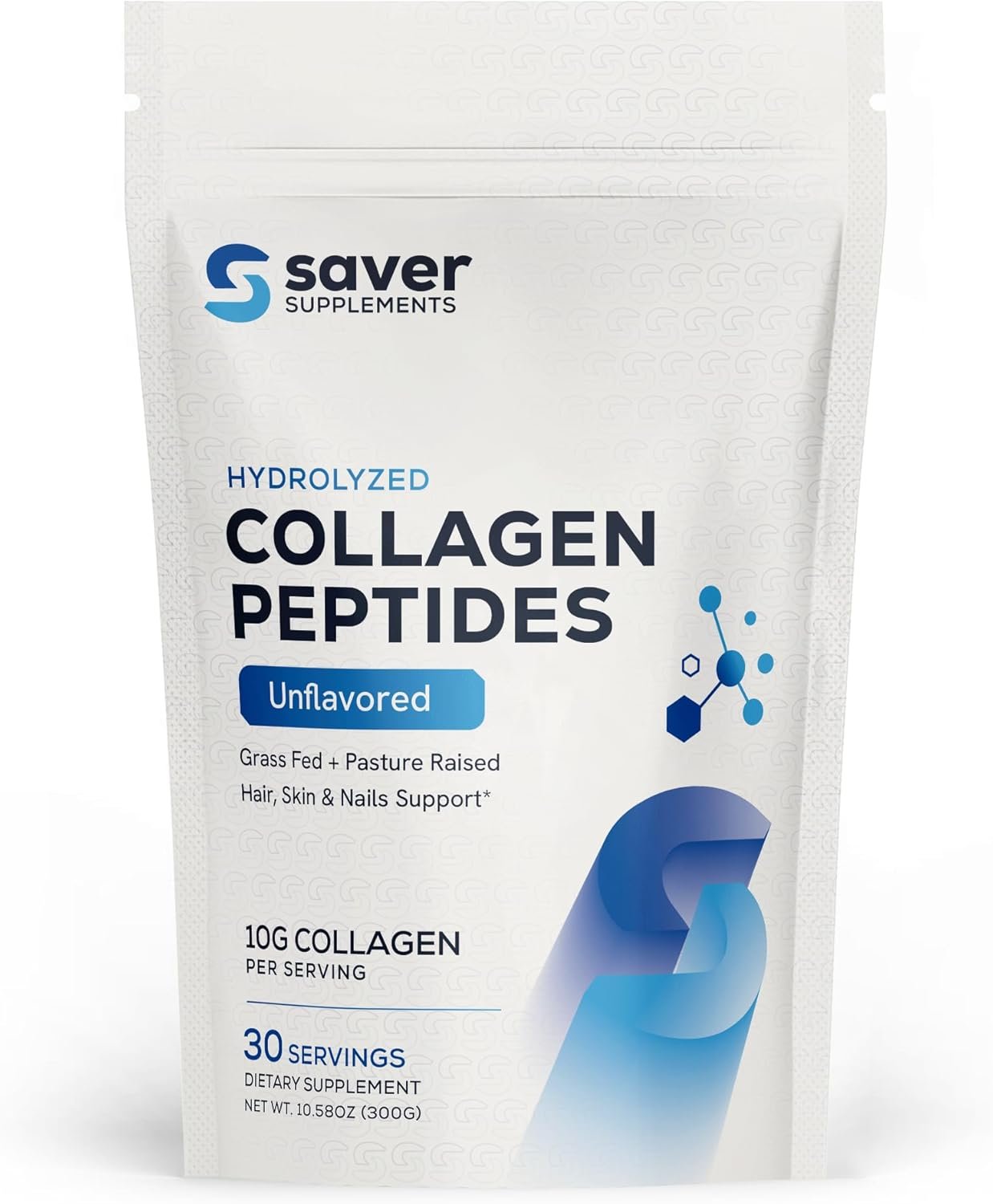 Collagen Peptides Powder – Hydrolyzed Collagen Protein for Women – Grass Fed, Non-GMO – Hair, Skin, Nails Supplement – Unflavored, 10.58 oz, 30 Servings