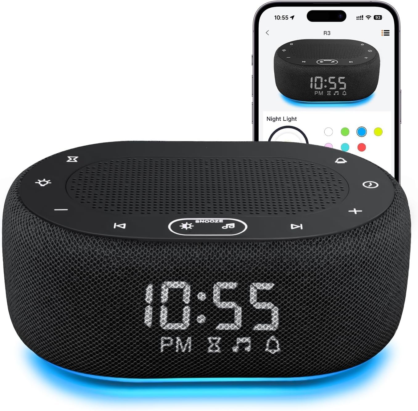 1Mii White Noise Sound Machine with Alarm Clock, Sound Machine for Sleep for Adults Baby, 30 Soothing Sounds, Smart App Controlled, Dimmable 7-Color Night Light, Sleeping Timer, 30 Volume