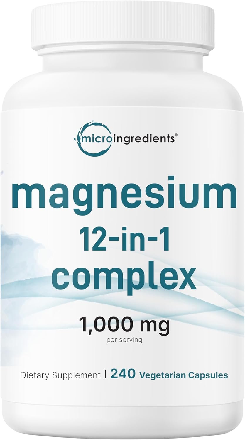 Micro Ingredients 12‑in‑1 Magnesium Complex 1000 mg, 240 Capsules – Magnesium Glycinate, Citrate, Taurate, Malate & More – High Absorption Formula for Men & Women – Chelated & Purified