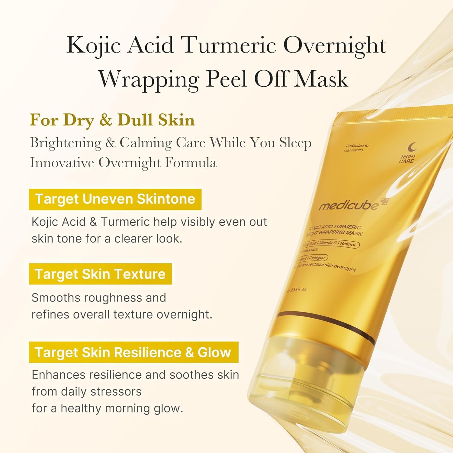 medicube Kojic Acid Prep and Seal Duo for Troubled Skin: Kojic Acid Turmeric Overnight Wrapping Peel Off Mask 2.0 and Kojic Acid Turmeric Clarifying Toner Pad