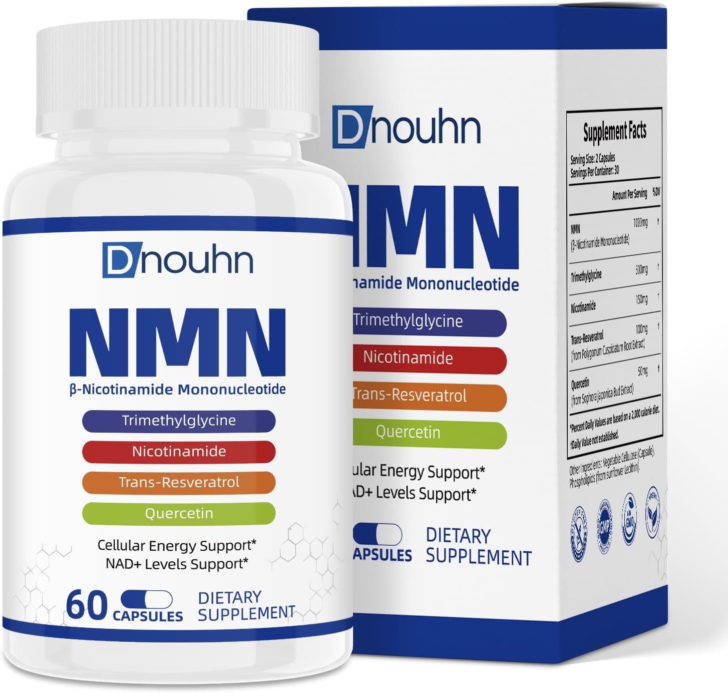 NMN Supplement 1000mg Pure Organic – NMNH Alternative, Supports Cellular Energy, NAD+ Levels & Healthy Aging, NAD+ Supplements for Women & Men, Nicotinamide Mononucleotide, Gluten Free, 60 Capsules
