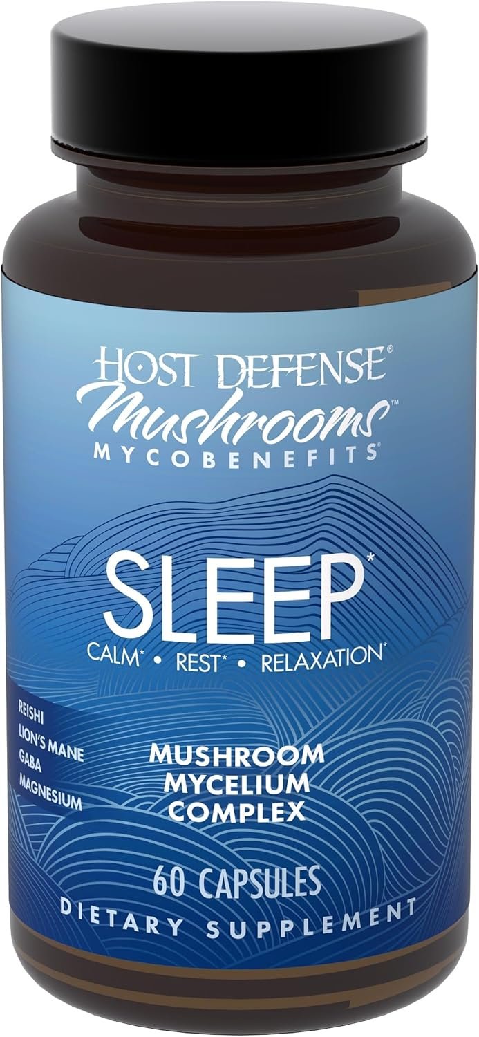 Host Defense MycoBenefits Sleep* Capsules – Rest Support for Healthy Sleep Quality – Calming Supplement with Magnesium, Lion’s Mane & GABA – Aids Balanced Rest Cycles – 60 Capsules (30 Servings)
