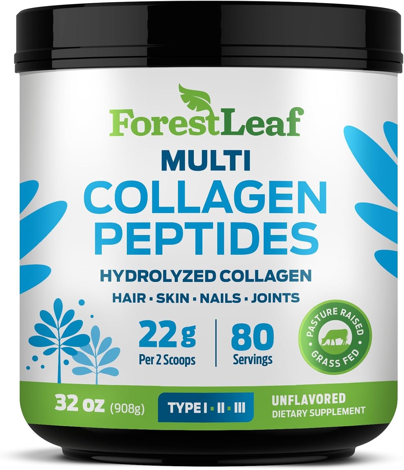Collagen Peptides Powder Unflavored – Hydrolyzed Collagen Protein Powder Type 1, 2 & 3 – Grass Fed Keto Collagen Powder for Women & Men – Vital Hair, Skin, Nails, Joints, Recovery, 11g Per Serving