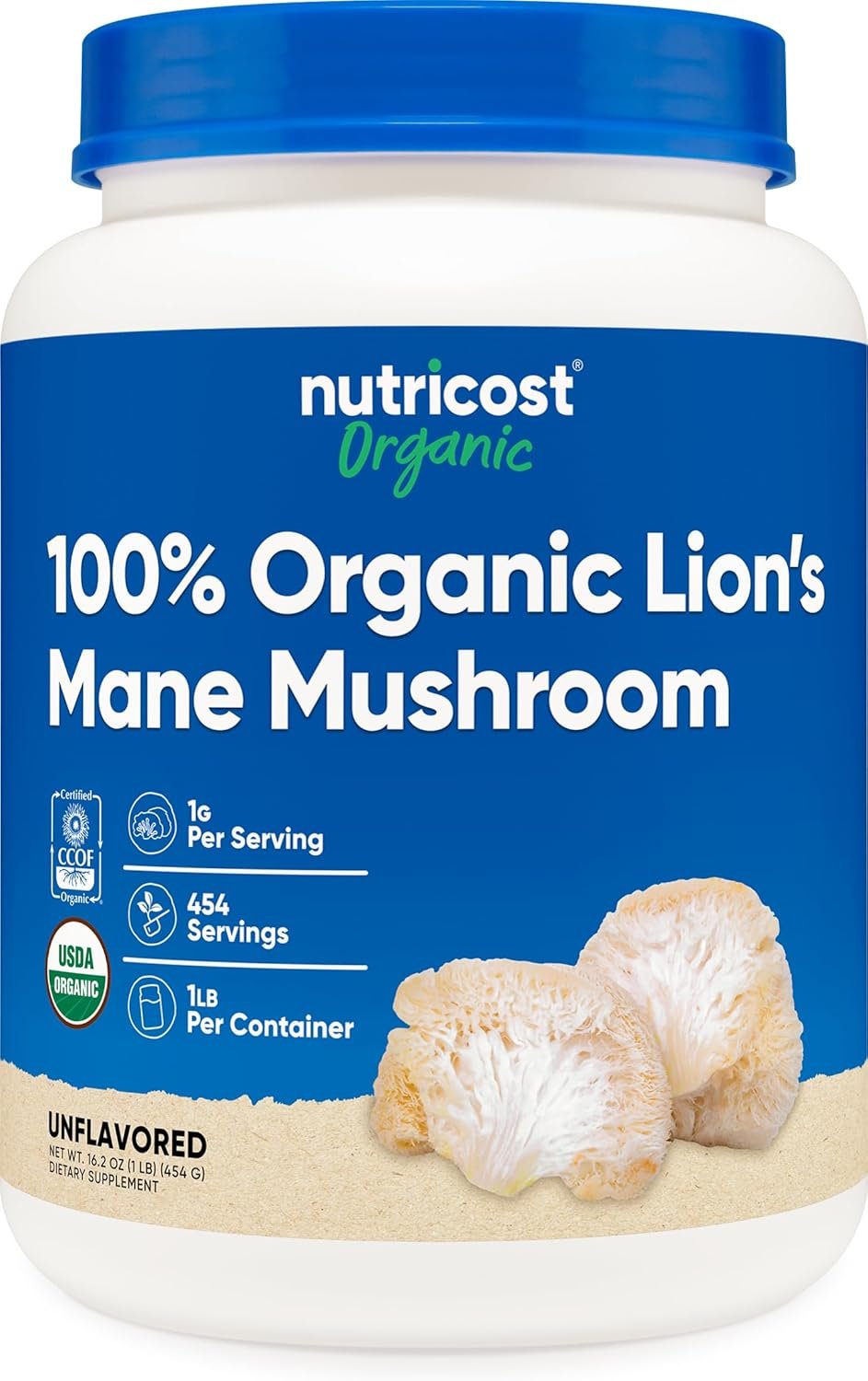 Nutricost Organic Lion’s Mane Mushroom Powder 1LB – Certified USDA Organic