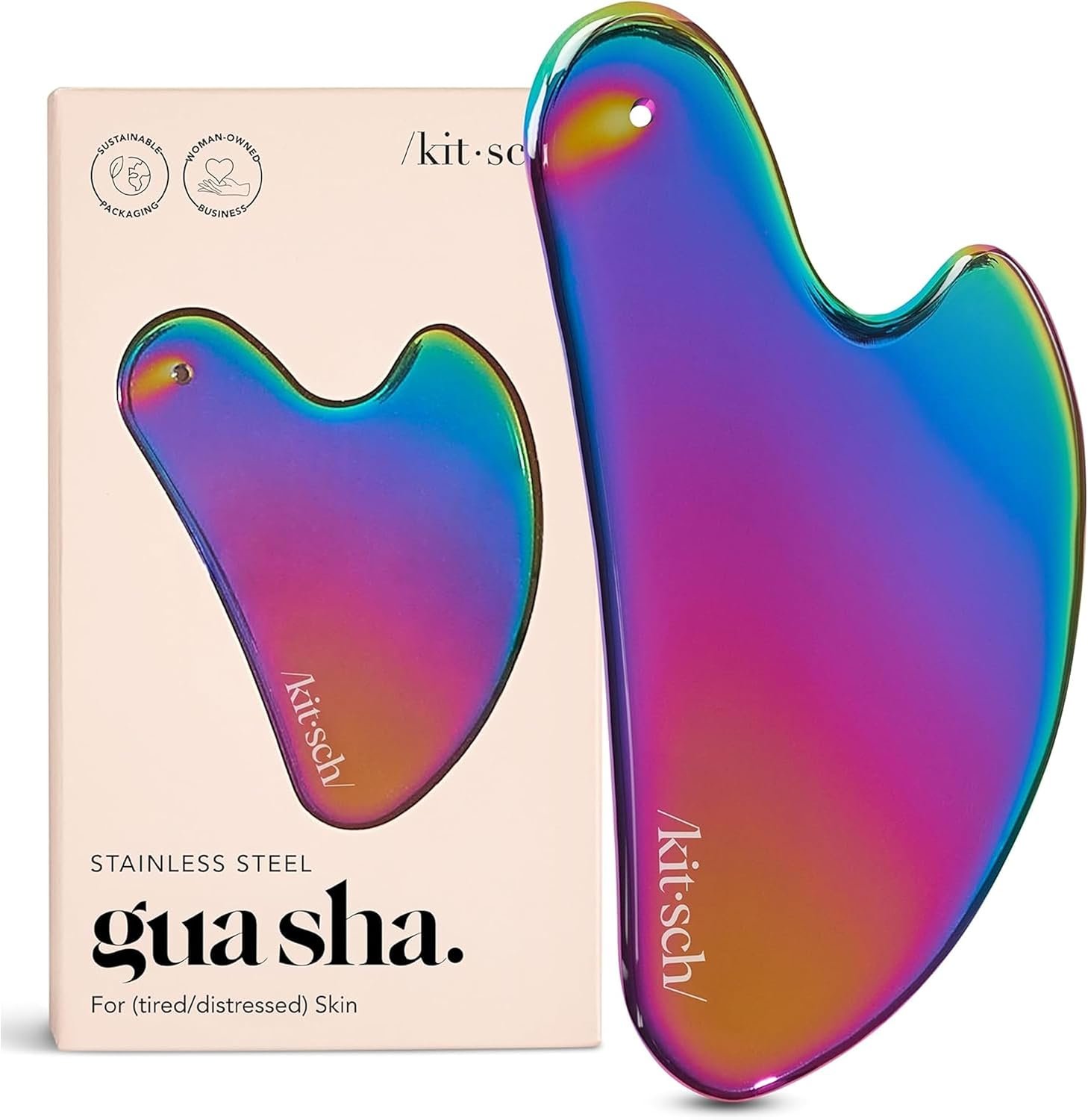 Kitsch Stainless Steel Gua Sha Facial Tools – Guasha Tool for Face, Face Sculpting Tool, Neck Massager, Double Chin Reducer Gua Sha Tools, Lymphatic Drainage Massager, Facial Skin Care – Iridescent