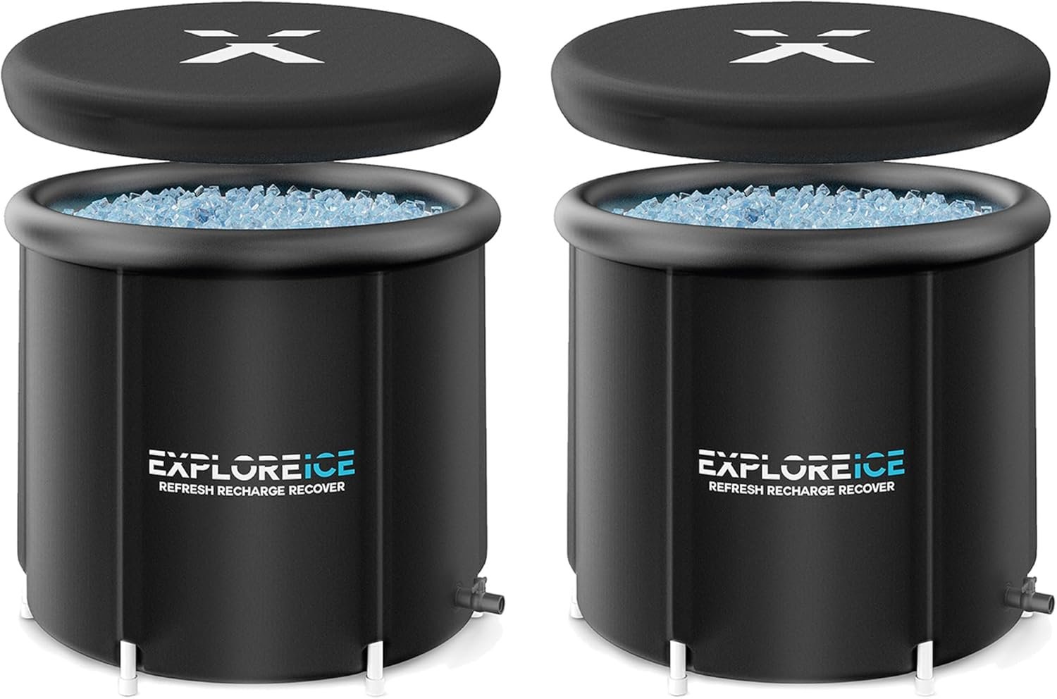 Explore Ice Bath Pro Max XL Cold Water Therapy Portable Bathtub for Athletes, Inflatable Cold Plunge Tub Barrel Bath Tub with Lid, 2 Pack, Black