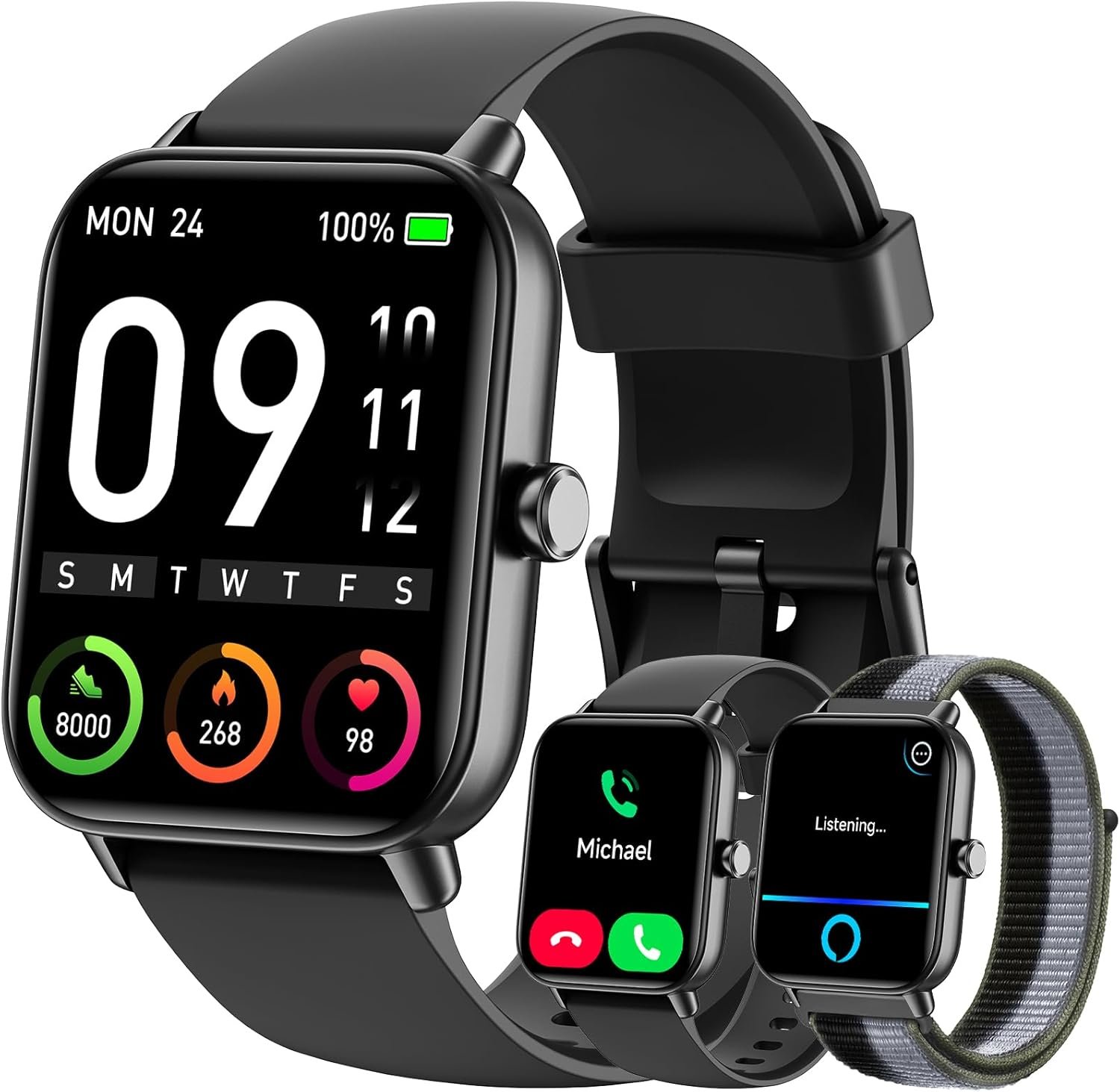 Hingso Smart Watch (Android/iPhones), 1.85″ Alexa Built-in Smart Watches for Women/Men with Heart Rate/SpO2/Sleep Tracker, 120+ Sport Modes Fitness Watch for Women/Men, Step Count Watch, 2 Bands