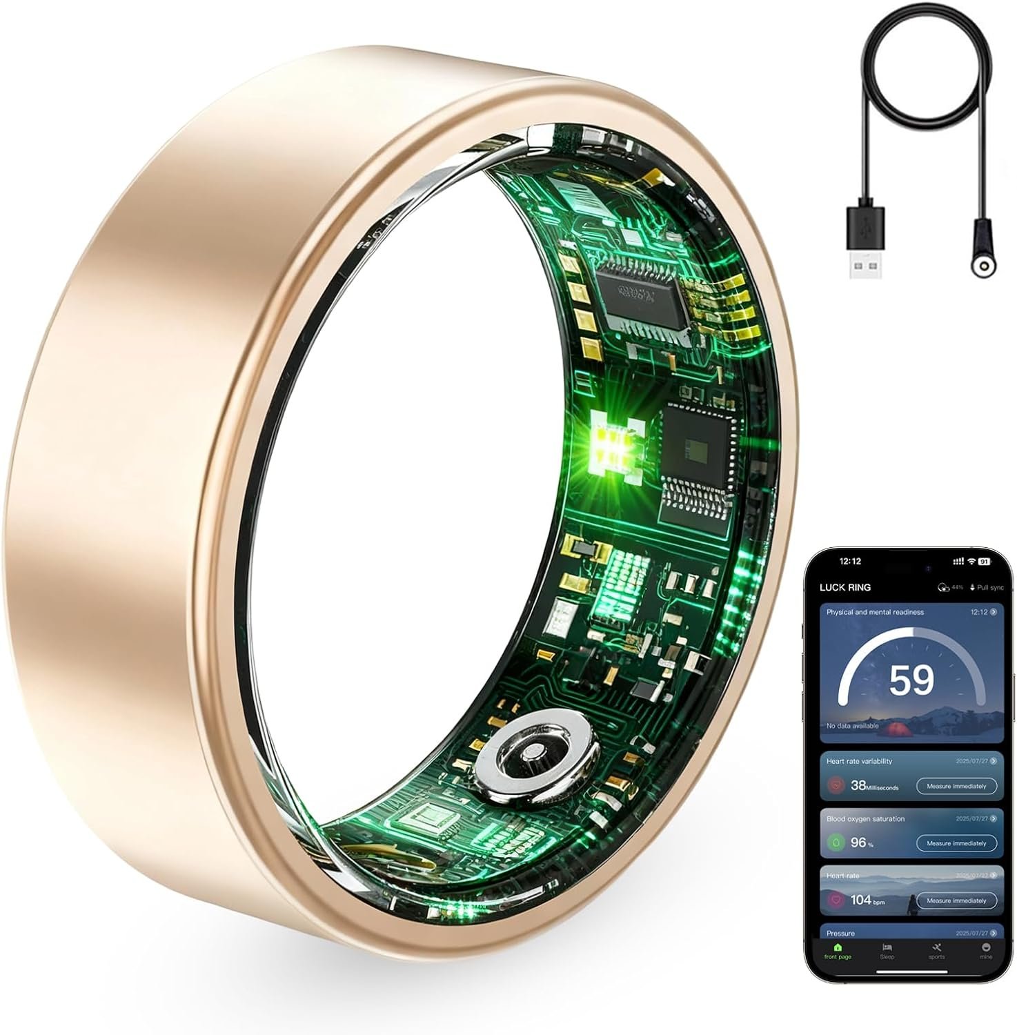 Smart Ring for Women & Men, Fitness Tracker Ring with Heart Rate Monitor, HRV, Sleep Tracking, No Subscription Fee, 10ATM Waterproof Activity Ring for Android & iOS (Rose Gold, #9)