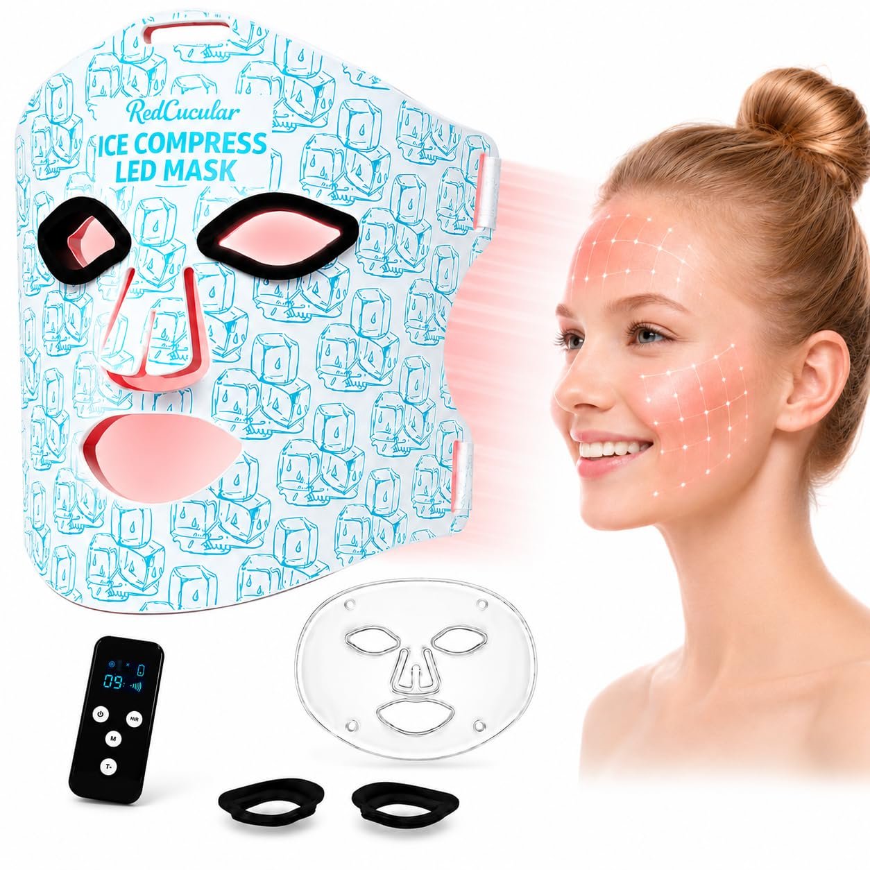 FDA Red Light Therapy for Face-LED Face Mask Light with Cooling Ice Compress for Anti-Aging Wrinkle, Acne and Skin Rejuvenation, 4 Light Modes with 850nm NIR 276 LEDs, Gifts for Mother/Women/Men
