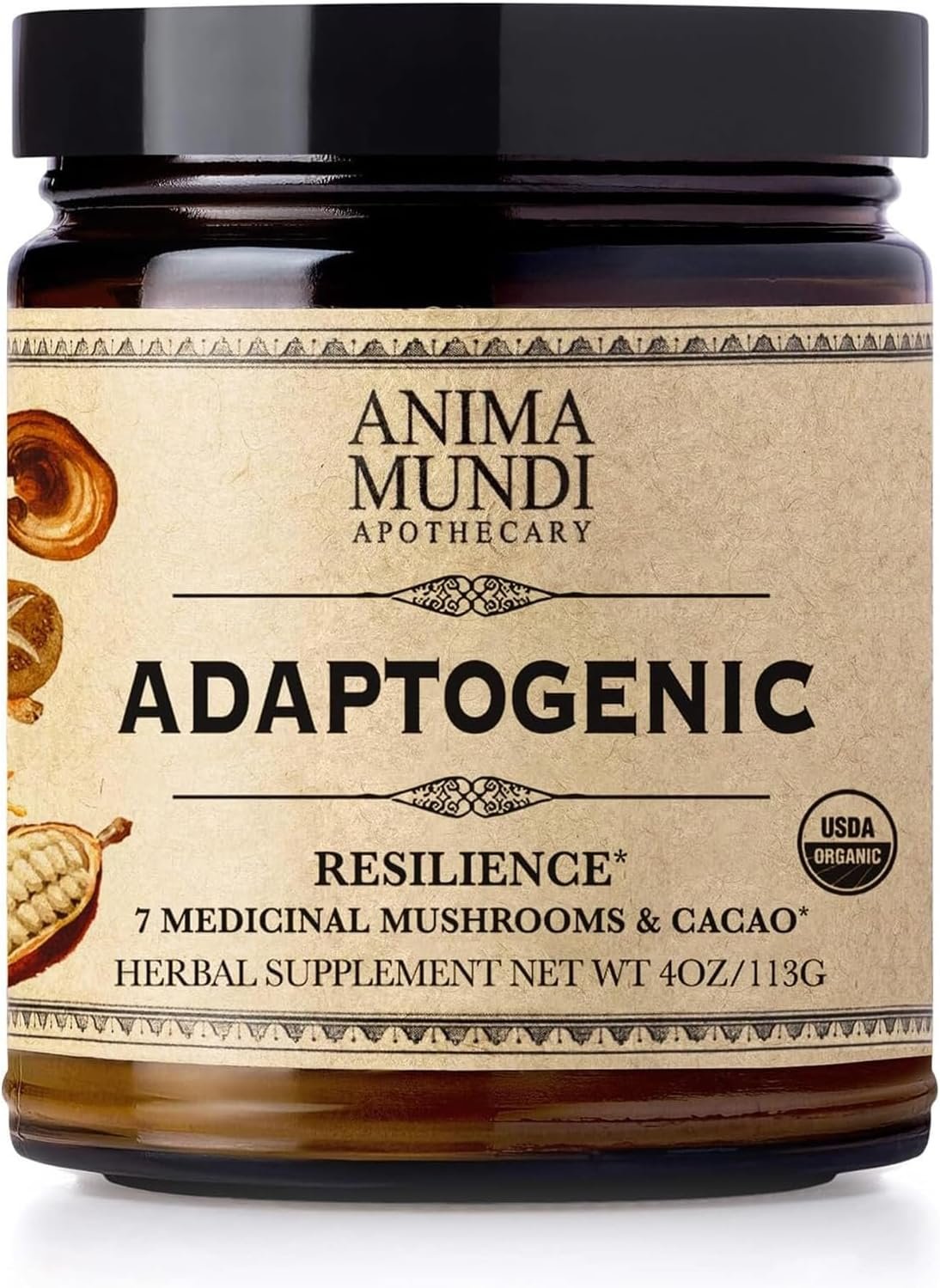 Anima Mundi Apothecary Organic Mushroom Supplement – Adaptogenic Mushrooms + Cacao – Uplifting Powder with Organic Lion’s Mane, Shiitake, Chaga & More – Add to Coffee, Tea & Smoothies (4oz / 113g)