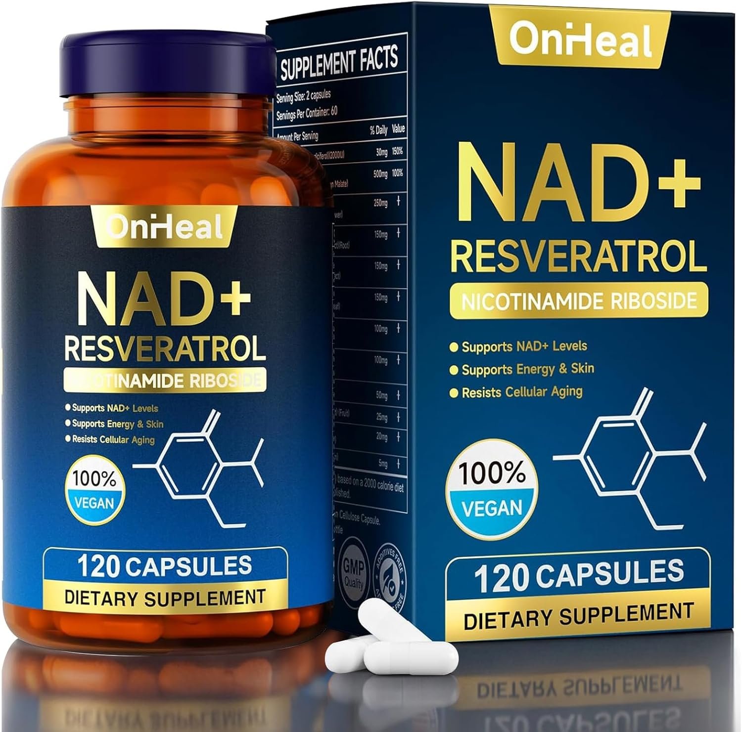 resveratrol Supplement for Energy & Skin – Anti-Aging Booster with resveratrol – Supports Cellular Health & Focus – 120 Capsules
