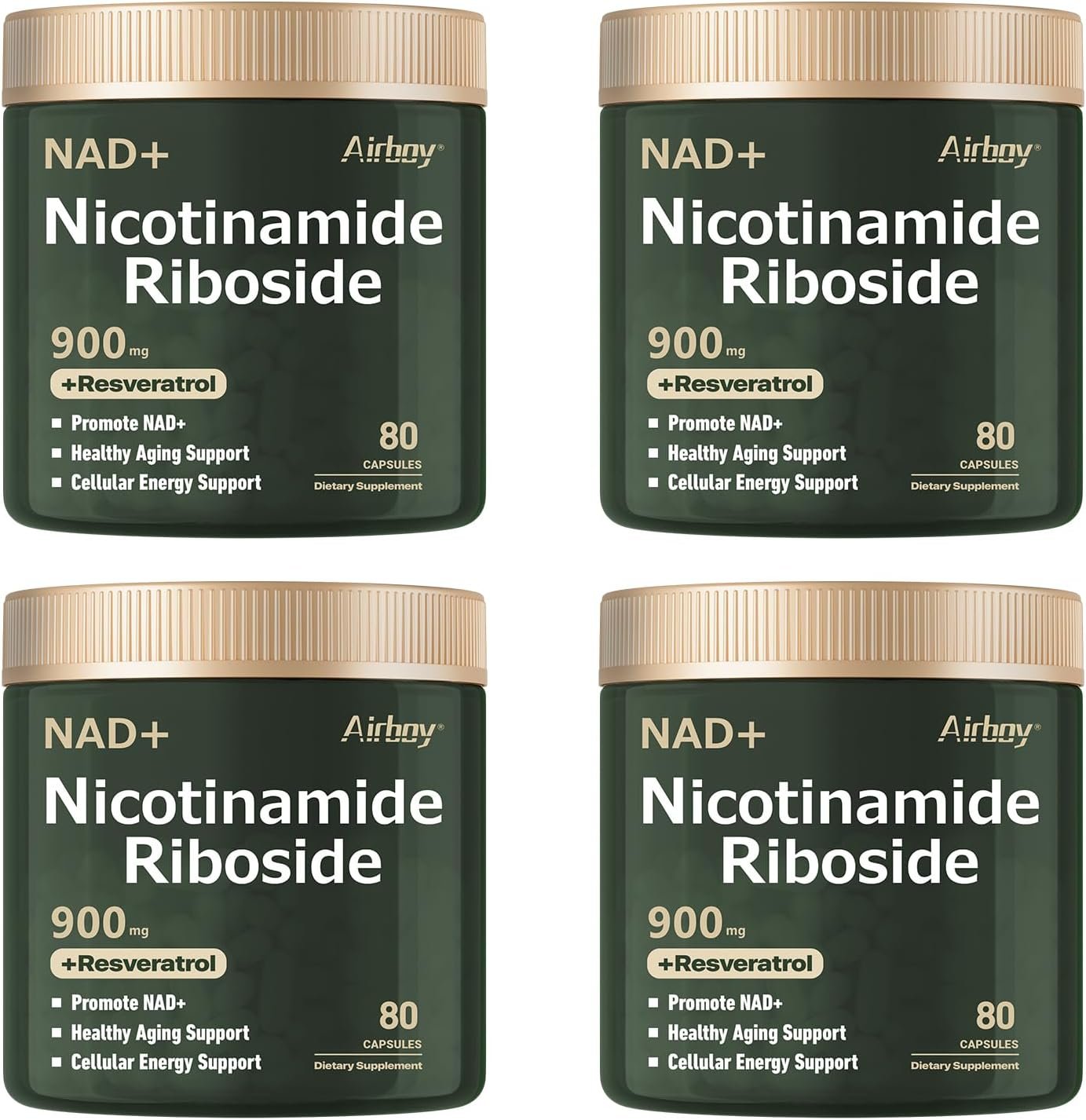 Airboy Liposomal Nicotinamide Riboside 900 mg, NAD Supplement with Resveratrol,NMN Alternative NAD Booster Support Anti-Aging, Energy, Focus – 80 Capsulesx 4 Pack