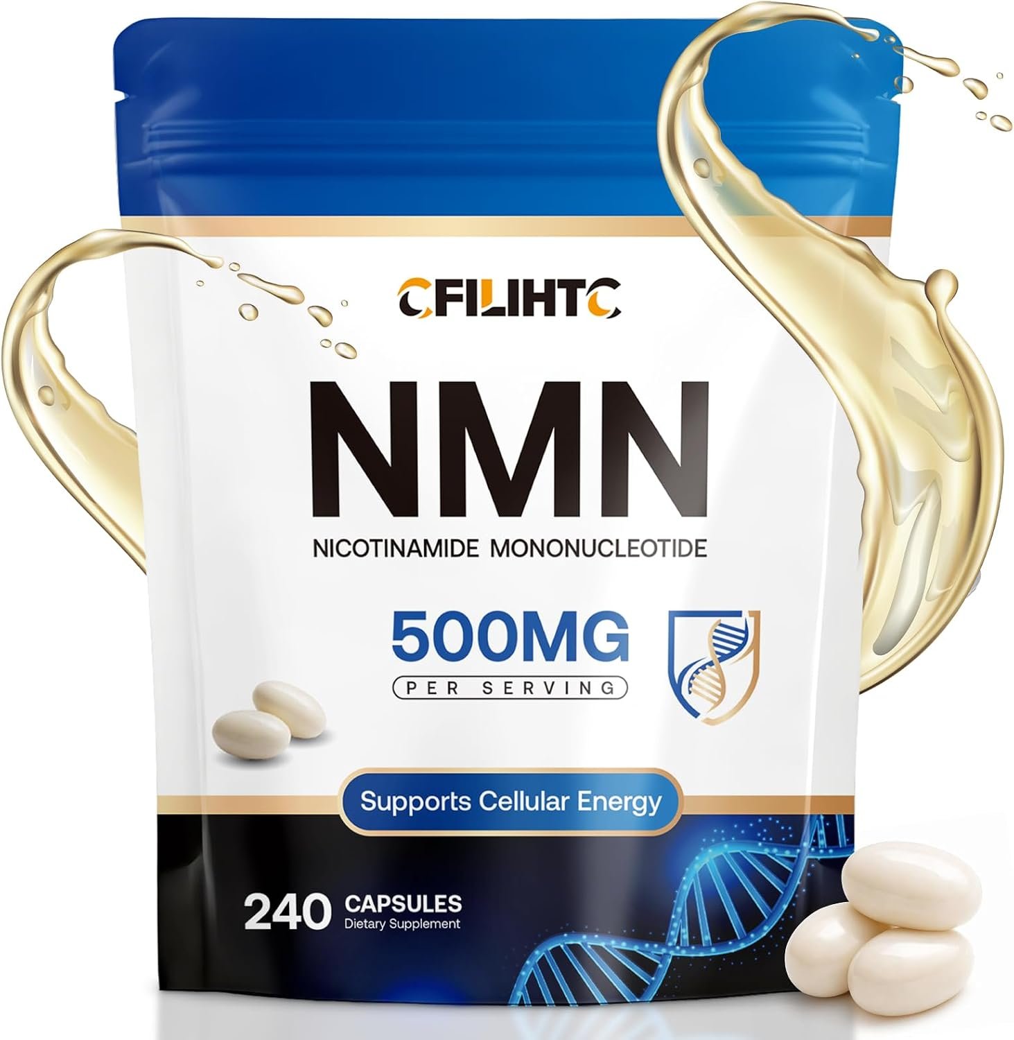 CFILIHTC NMN Supplement 500mg – NMN NAD Supplement with Trans-Resveratrol, Quercetin – Premium Quality Nicotinamide Mononucleotide for Cellular Support & Vitality High Absorption 240 Softgels Capsules