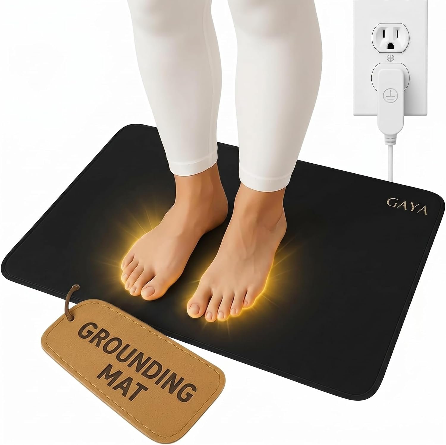 GAYA Grounding Mat for Feet, Sleep Improvement, Back Pain Relief, Muscle Relaxation & Stress, Including 15ft Cord, 100K Ohm Resistor | Conductive Carbon | Earthing Pads for Bed Couch, Desk (24”X16”)