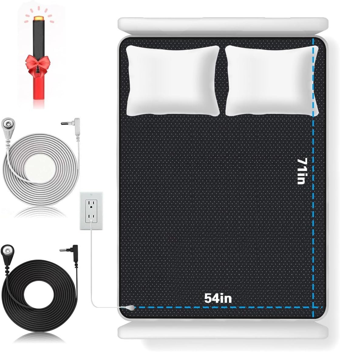 Grounding Mat for Bed with 2 Grounding Cords for Improving Sleep, Grounding Sheet for Pain & Stress Relief, Wellness, Grounding Mat for Men Women with Test Pen