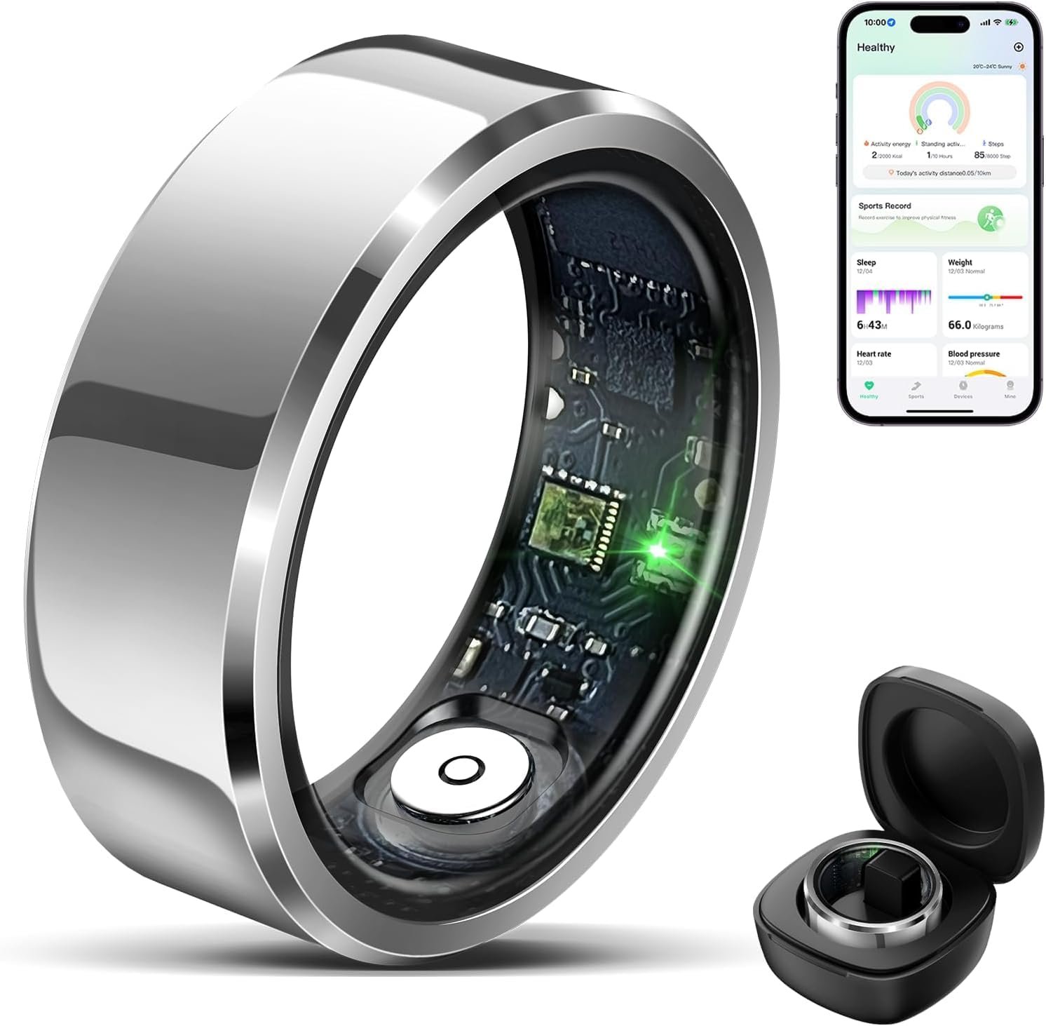 2025 Smart Ring with Air Gesture Control,Heart Rate&Sleep Monitor -Stylish Fitness Ring for Men&Women,IP68 Waterproof,Activity Tracker Records Steps Distance,Compatible with Android&iOS (Silver, 10#)