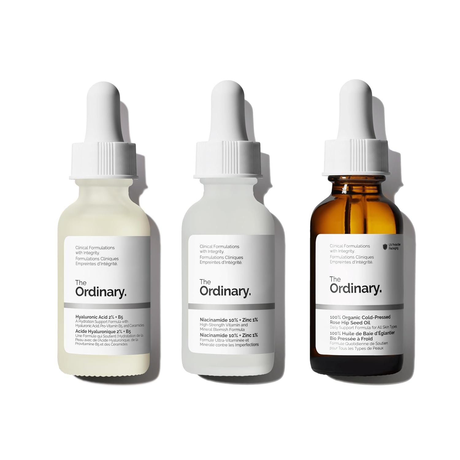 The Ordinary Brighten & Balance Collection For Smooth, Supple Skin – Skin Care Bundle Set – Hyaluronic Acid 2% + B5, Niacinamide 10% + Zinc 1%, 100% Organic Cold-Pressed Rose Hip Seed Oil