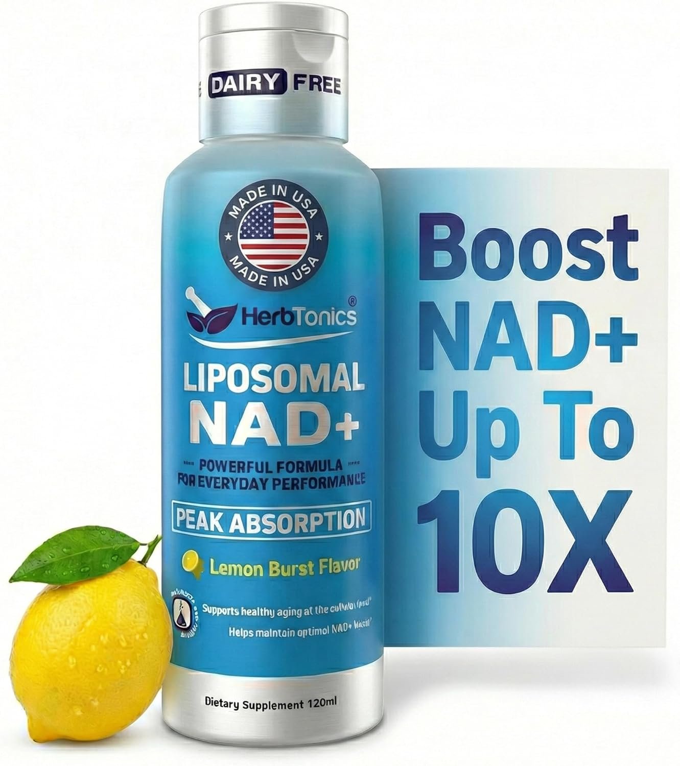 Herbtonics Liposomal NAD+ for Cellular Energy | Supports Healthy Aging, Focus & Metabolism | Liposomal Delivery – Designed for Superior Absorption | 120ML Vegan Liquid Supplement (1 Month Supply)