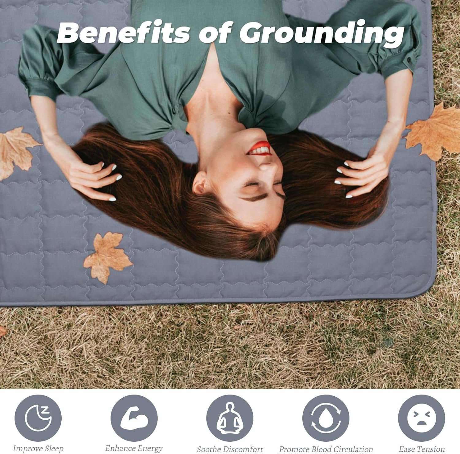Grounding Mat, 24×35 Inch, Silver Fiber & Soft Cotton, Earth Connected Mat for Feet, Improves Sleep Wellness, Grey