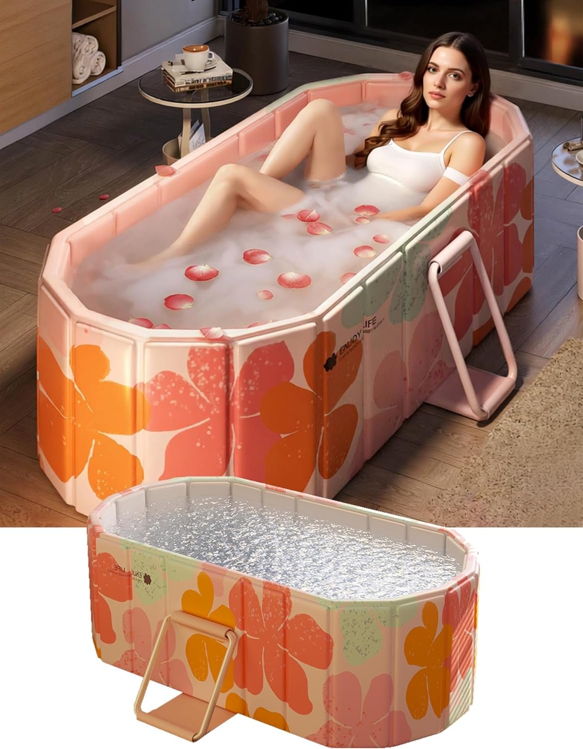 Portable Foldable Bathtub for Adults,47″Lx22″Wx20″H,Pink | Portable Design,5-Layer Insulation, Reinforced Metal Frame, For Bathroom Shower Hot SPA Ice Bath Soaking Cold Plunge
