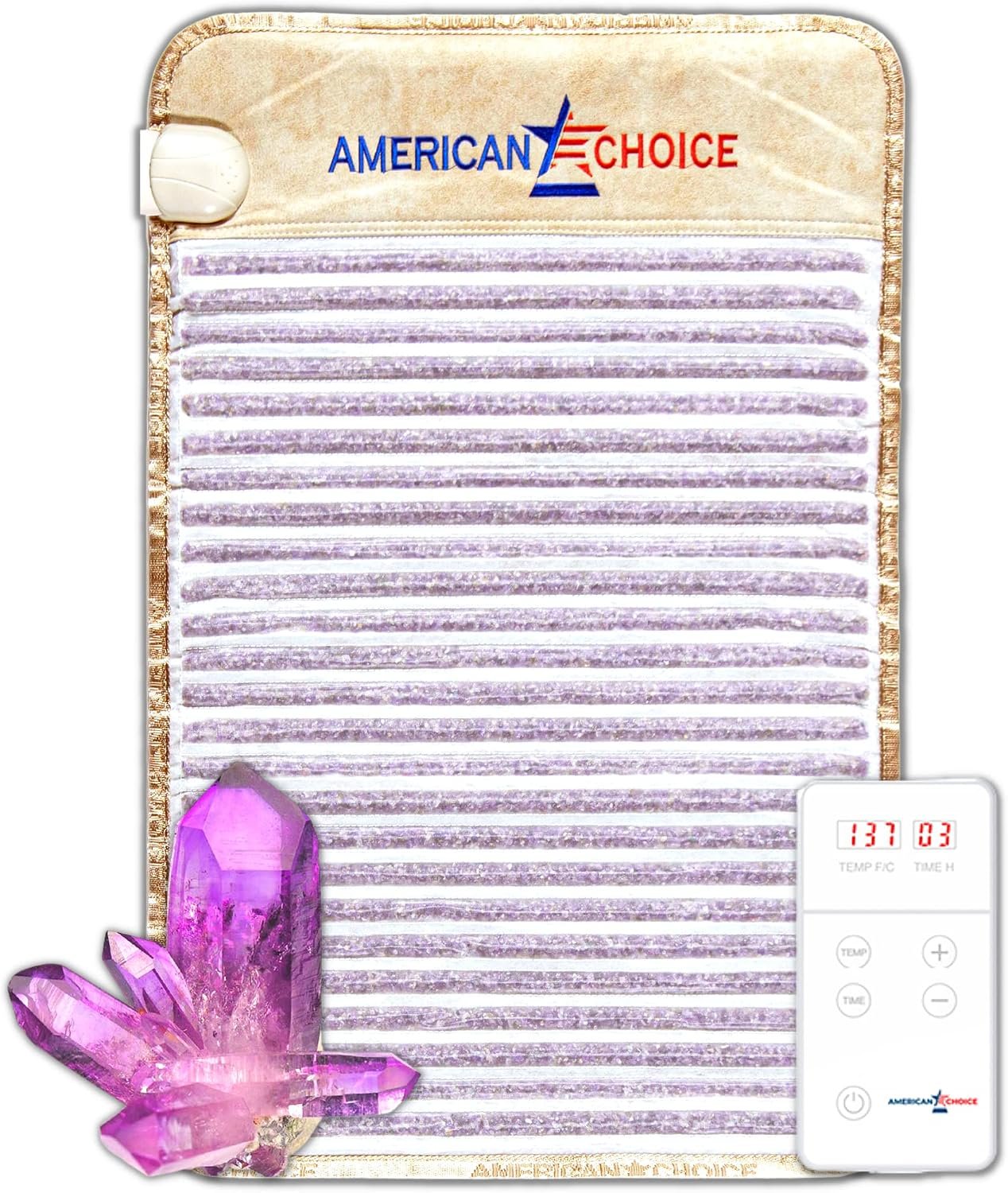 Amethyst Far Infrared Heating Pad for Back, Neck, Shoulder, Knee, and Leg Pain Relief – Natural Gemstone Crystal Therapy Mat with Fast Heating, Precise Temp Control, and Negative Ions