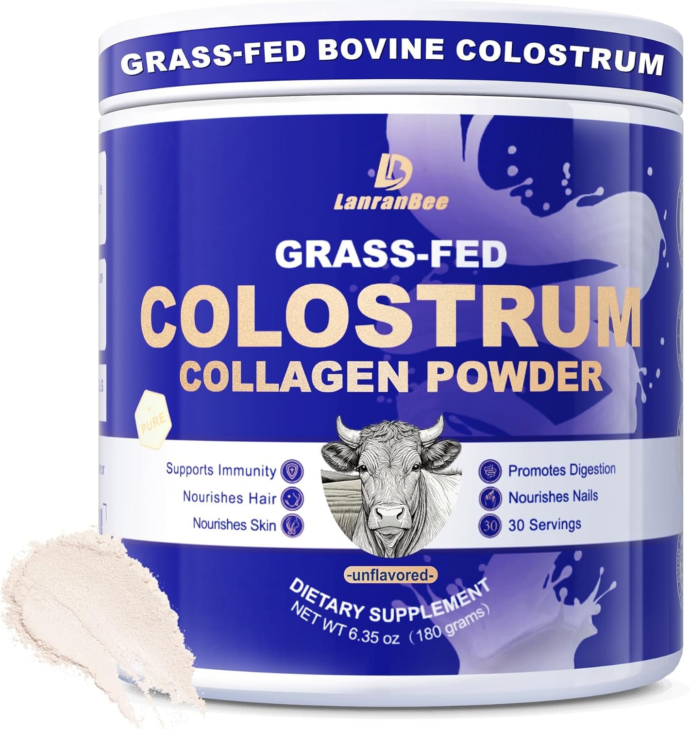 Grass-Fed Bovine Colostrum Collagen Powder for Women & Men, Hydrolyzed Collagen Peptides Powder with Probiotics | Gut Health, Immune Support, Hair, Skin, Nail, & Joint Support Supplement – Sugar Free