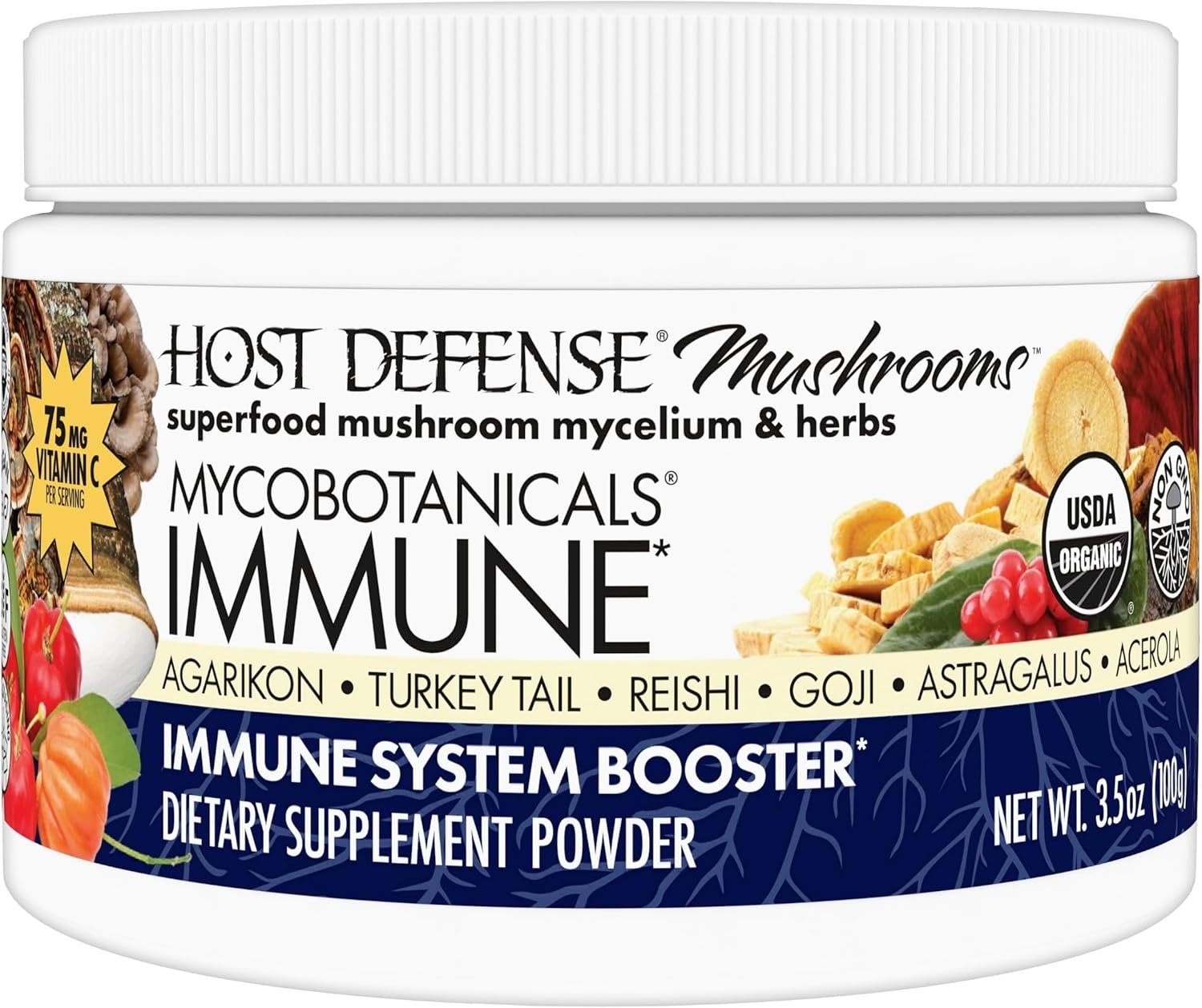 Host Defense MycoBotanicals Immune* Powder – Immune System Powder – Immune & Gut Health Support Supplement – Herbal Powder Supplement with Chaga, Reishi & Turkey Tail – 3.5 oz (32 Servings)