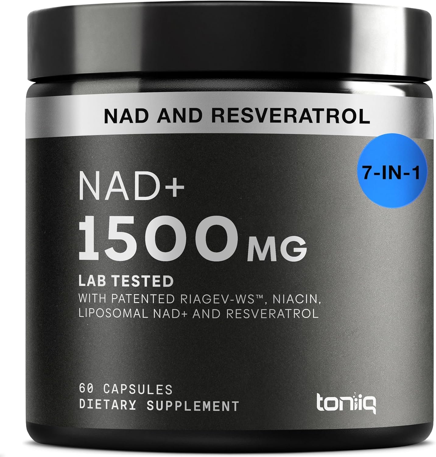 Toniiq Liposomal NAD+ and Resveratrol Supplement – 1500mg Ultra High Strength NAD Supplement – Clinically Studied Ingredients with Patented RiaGev-WS™, Resveratrol, and Niacin – 60 Capsules
