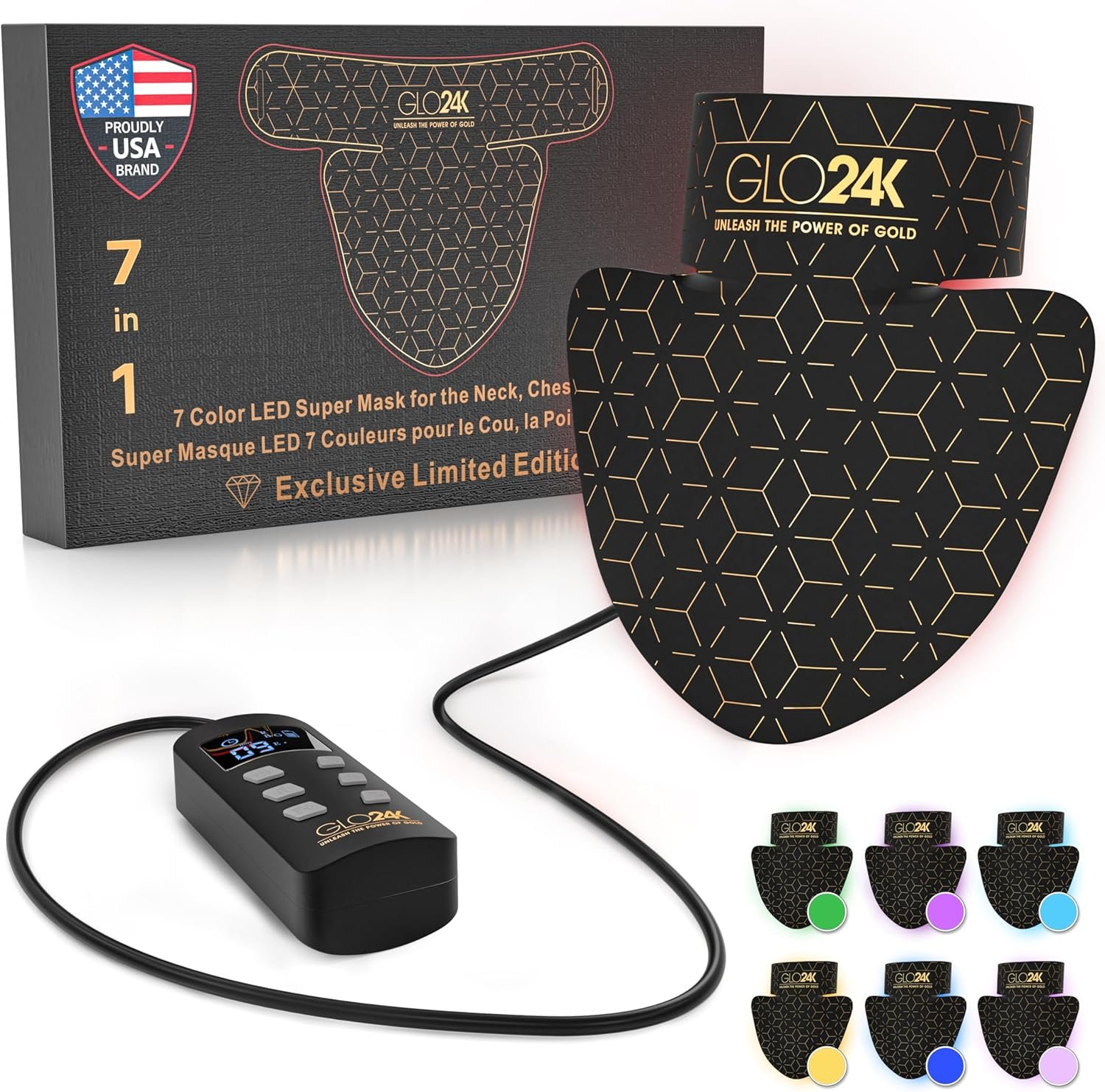 GLO24K Red Light Therapy Neck Mask – Rechargeable LED Light Therapy for Neck, 7-in-1 Colors, Red Light for Neck Anti-Aging