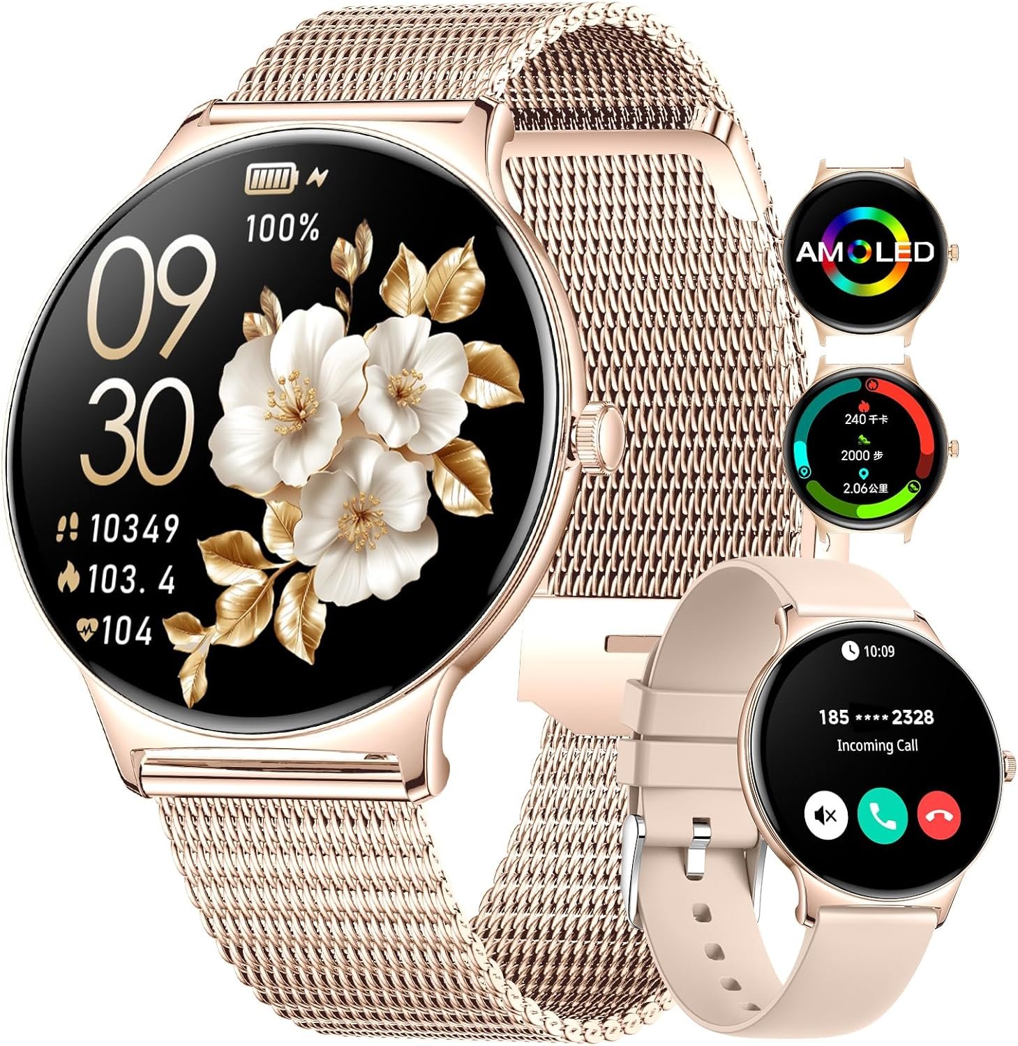 LIGE Smart Watch for Women(Dial/Answer Calls), 1.43″ AMOLED HD Display, 100+ Sport Mode Fitness Tracker, IP68 Waterproof/Sleep Smartwatch Womens, Ladies Smart Watches for iOS Android