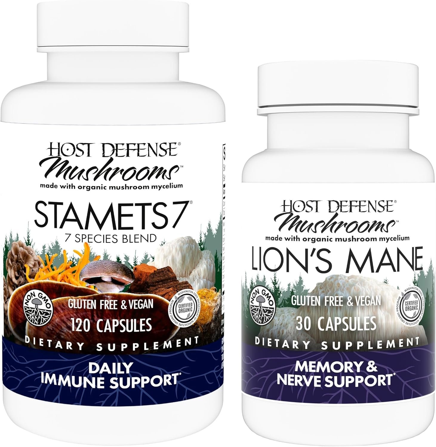 Host Defense Bundle with Stamets 7, 120 Count & Lion’s Mane Capsules, 30 Count – Support Immune Health & Function – Support Brain Health, Memory & Focus