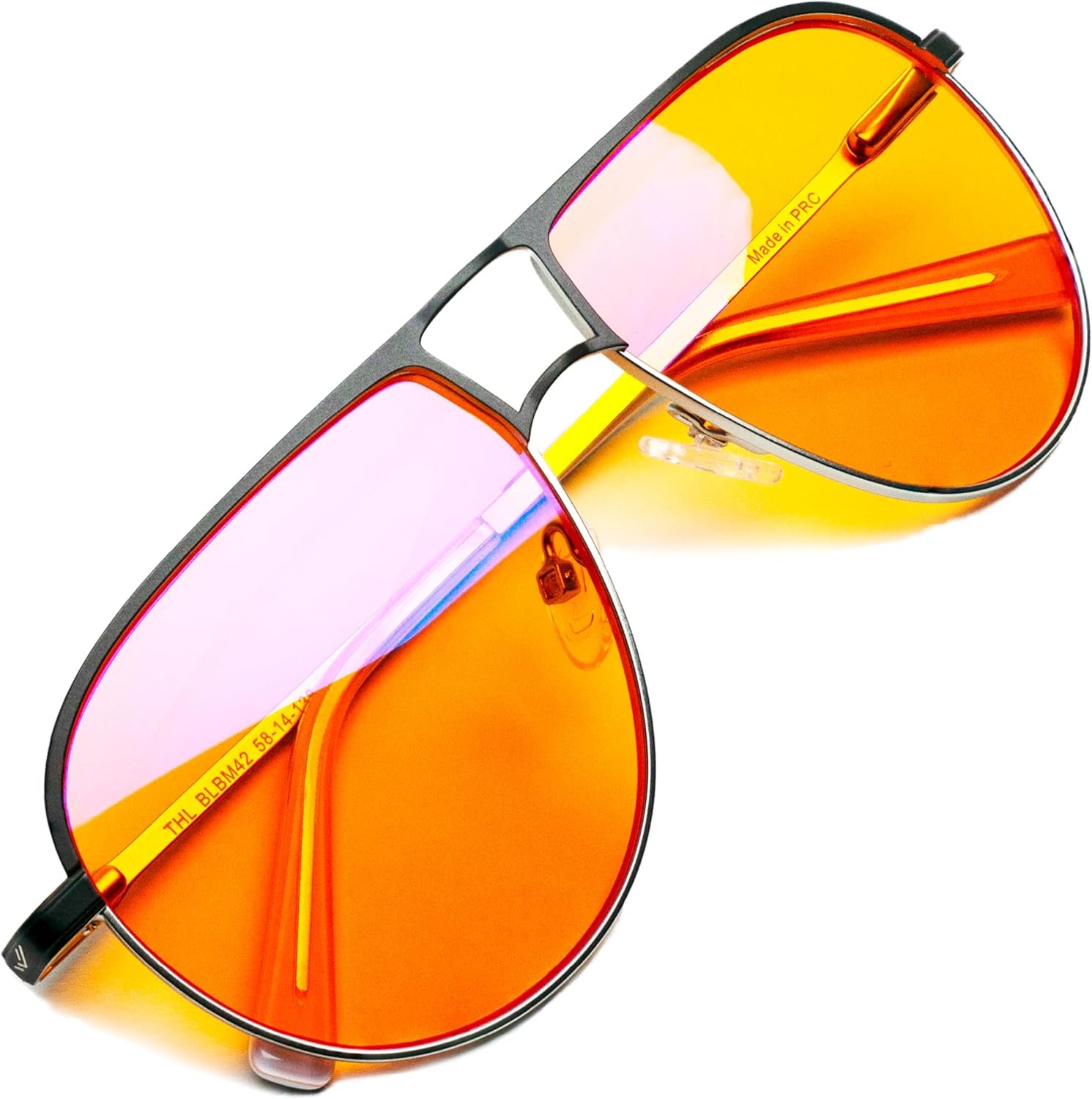 Orange Aviator Blue Light Blocking Glasses for Better Sleep – 97% Premium Metal Classic Aviators Computer Migraine Glasses for Women & Men – Amber Gaming Glasses – Blue Light Blocker Anti Eye Strain