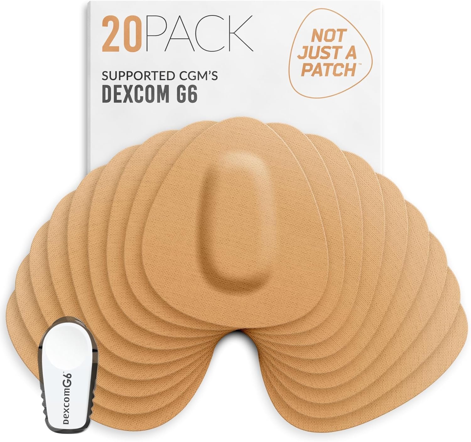Not Just A Patch Dexcom G6 Adhesive Patches (20 Pack) – Dexcom G6 Stickers Adhesive Patches for Skin – Water Resistant Dexcom Overpatch G6 for Active Lifestyle 10-14 Days – Beige